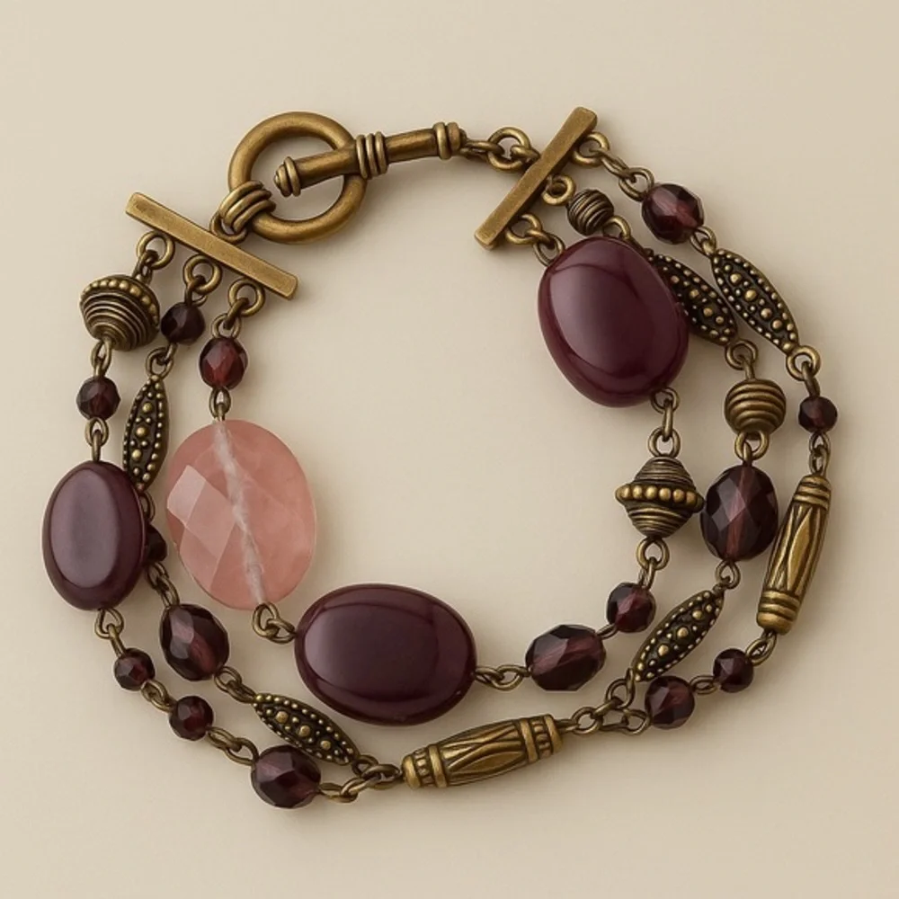 Premier Designs PURPLE IRIS Purple Plum Beaded Three Strand Bracelet New #061